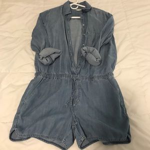Hinge denim romper with shorts and long sleeves